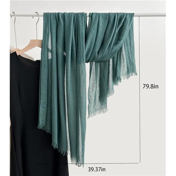 Solid color cotton and linen scarf, Dark Green - Picture 3 of 4